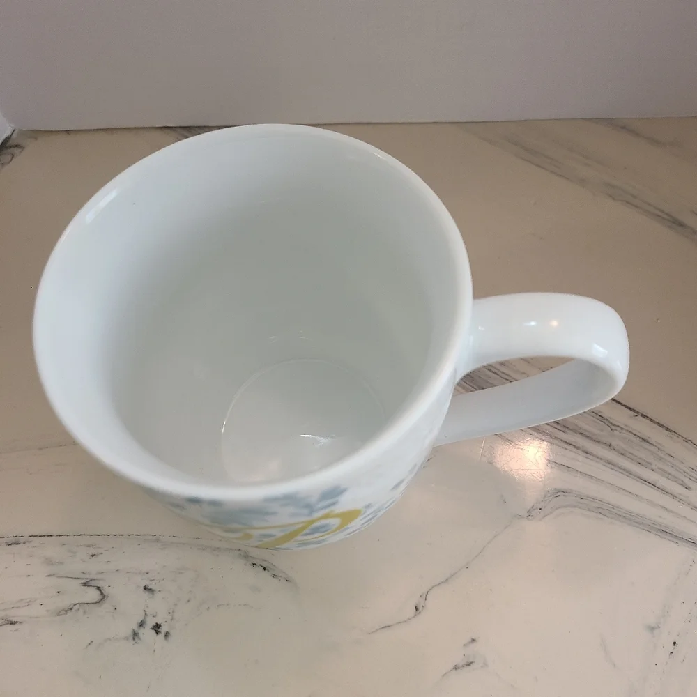 Pier 1 Imports Floral Embossed White Blue Monogram Letter P Coffee Tea Mug